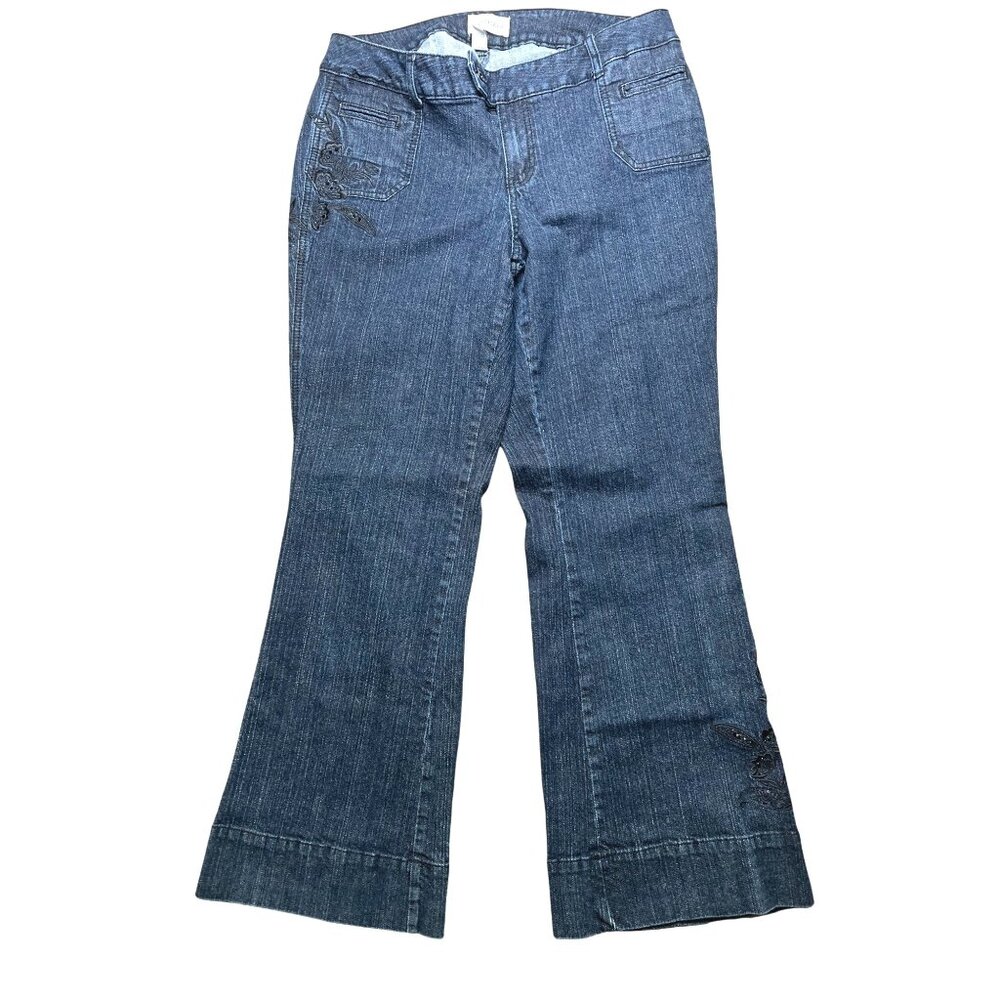 Venezia Womens Denim Embroidered Jeans Blue Cotton/Spandex Bootcut Style Size 18